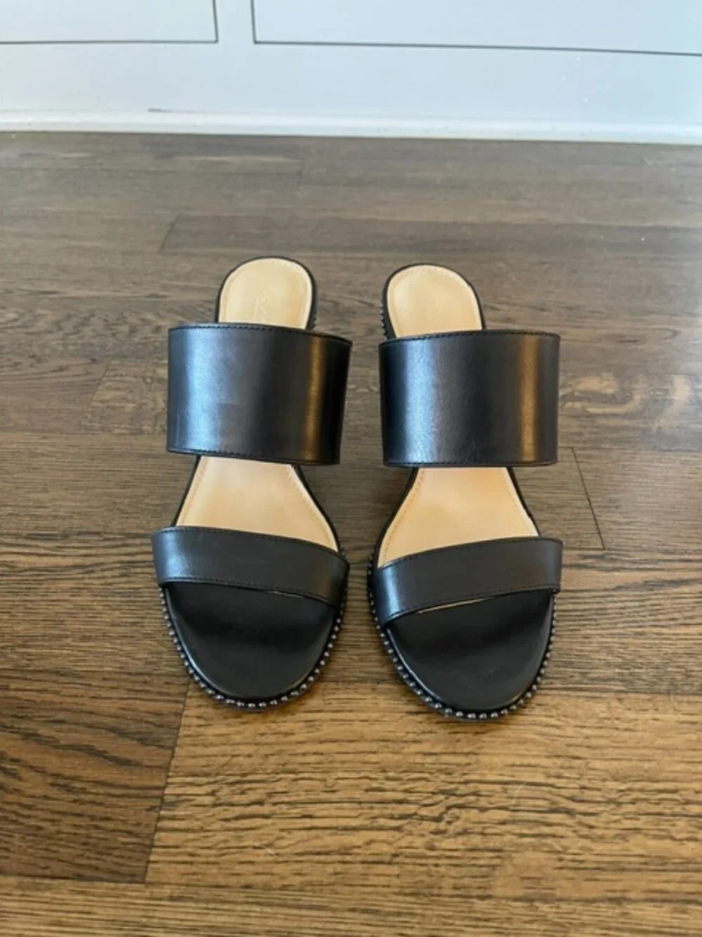 Coach Stella Black Leather Studded Two Strap Heeled Mules Sandals - 9 EUC